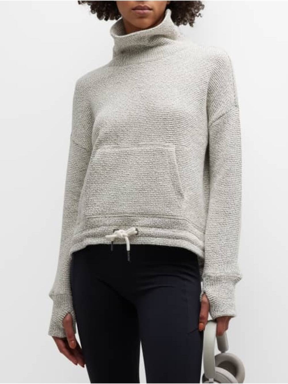 Sweaty Betty Restful Boucle Pullover Sweatshirt Cream Gray Medium